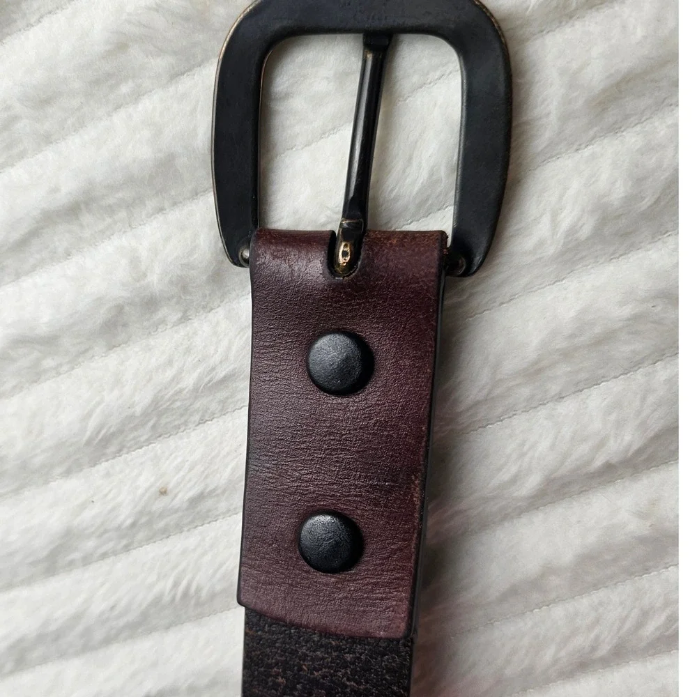 Lands' End Leather Belt M 24-26 Brown Distressed Brass Buckle Heritage